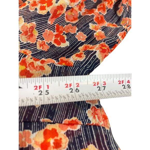 Torrid 3 Floral Blouse Navy Red Orange Print Pleated Boho Peasant Top Sheer 3X - Picture 9 of 11